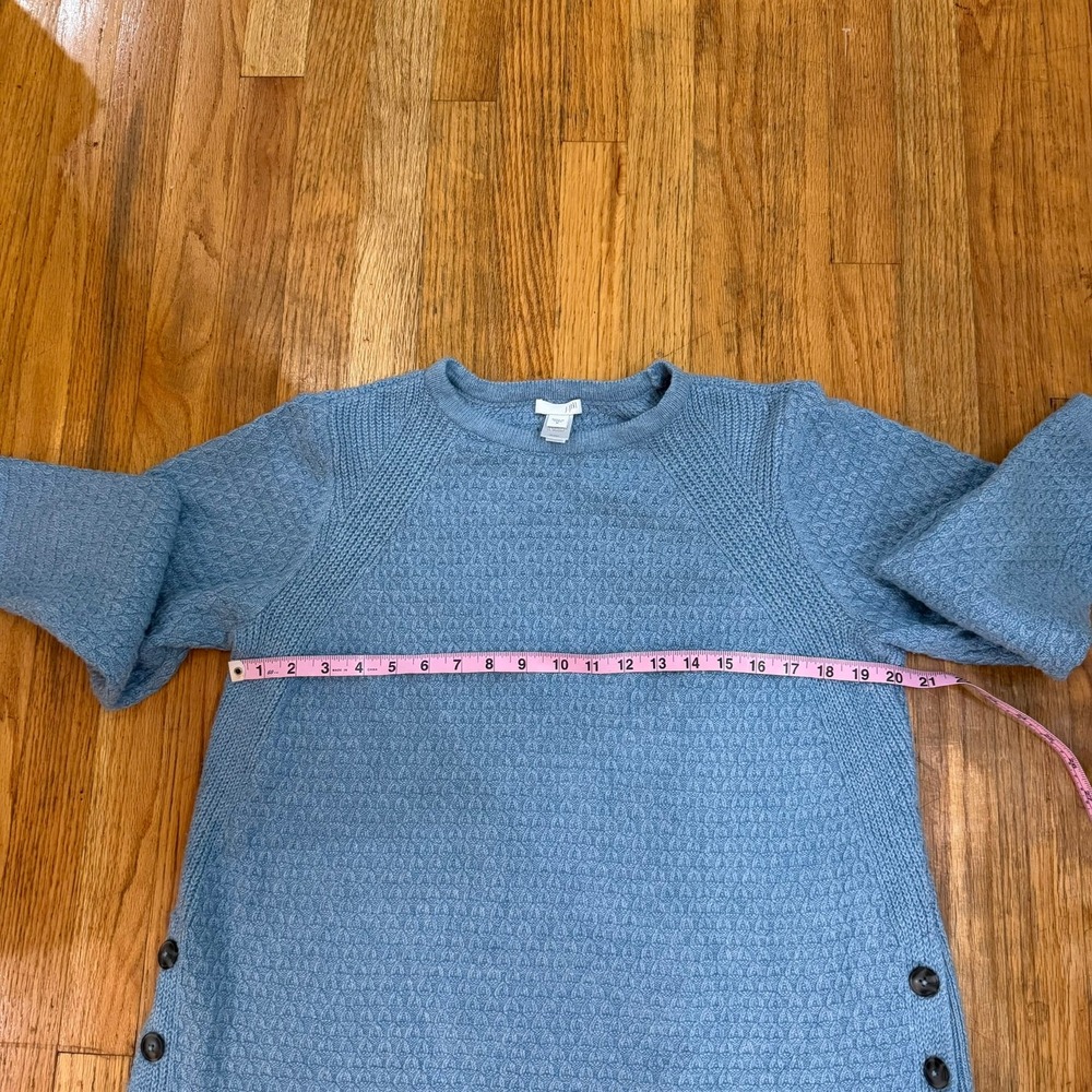 J. Jill Sweater M Light Blue Mixed Knit Textured Side Button Fall Winter - Picture 6 of 11